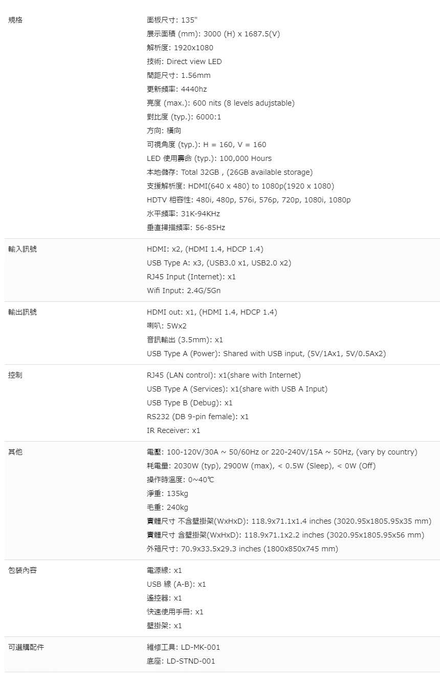 ViewSonic LD135-151 135吋LED顯示器