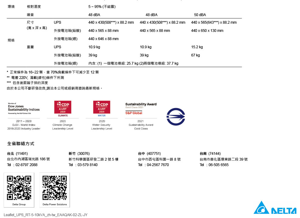 DELTA 台達UPS502R在線機架式UPS-220V ( UPS502R2RT2N098 (RT-5kVA) )
