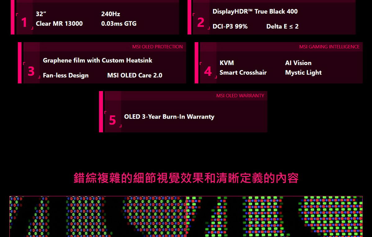 MSI MPG 321URX QD-OLED HDR平面電競螢幕 (32型/4K/240Hz/0.03ms/QD-OLED/Type-C)