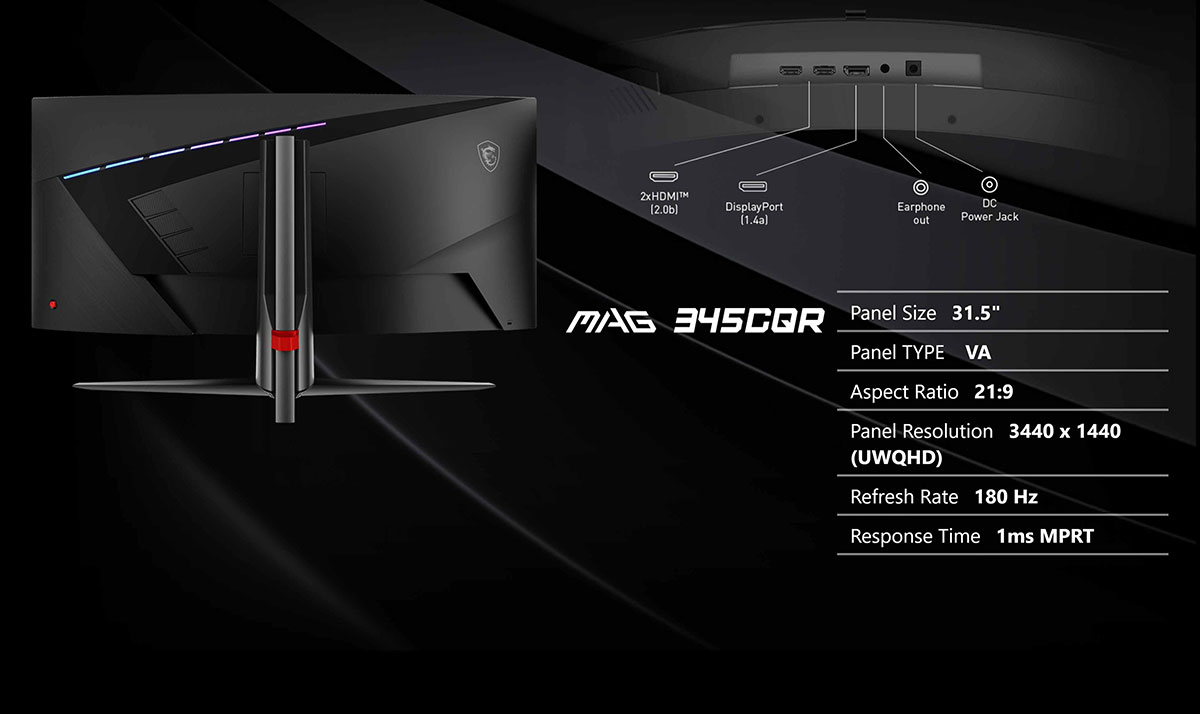 MSI MAG 345CQR HDR曲面電競螢幕 (34型/3440*1440/21:9/180Hz/1ms/VA/HDMI)