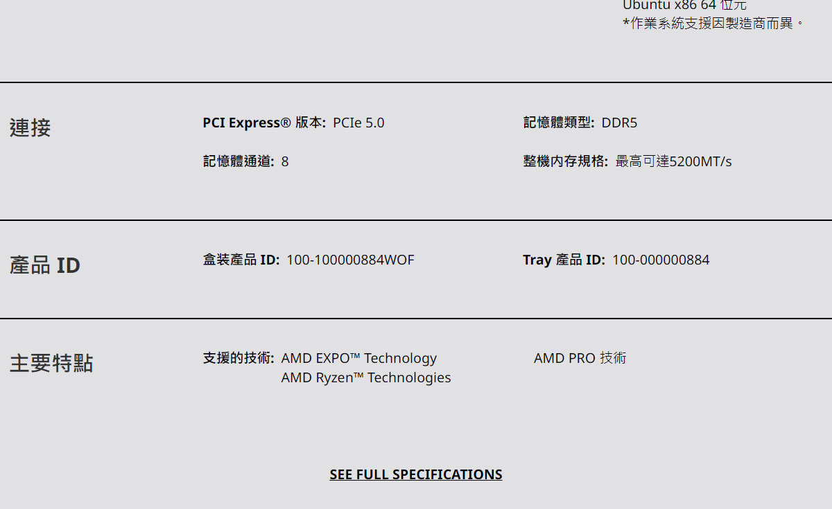 AMD Ryzen Threadripper PRO 7995WX 2.5GHz 96核心 中央處理器 ( 100-100000884WOF )