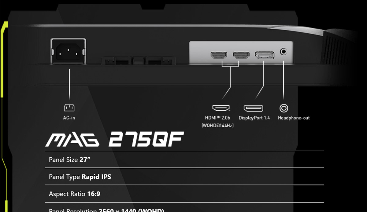 MSI MAG 275QF HDR電競螢幕 (27型/2K/180Hz/0.5ms/IPS/HDMI)