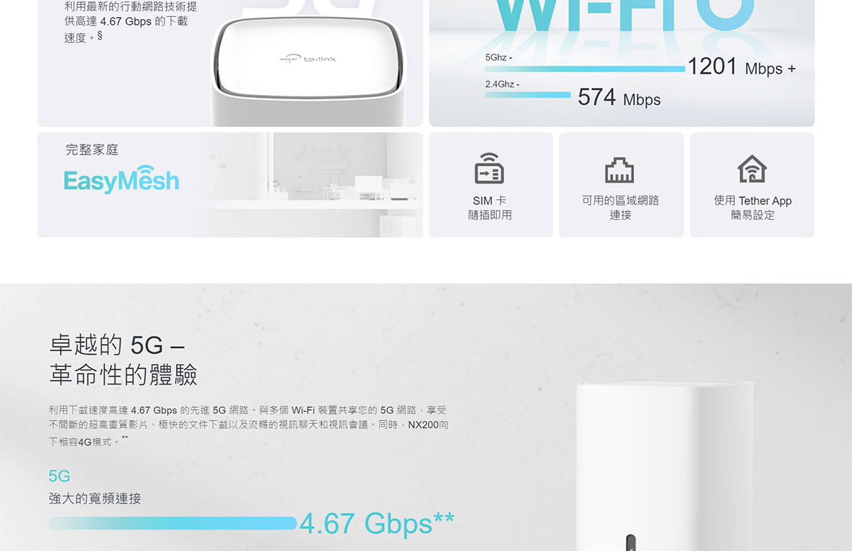 TP-LINK 5G AX1800 無線雙頻 Gigabit 路由器 ( Archer NX200(EU) Ver:1.0 )