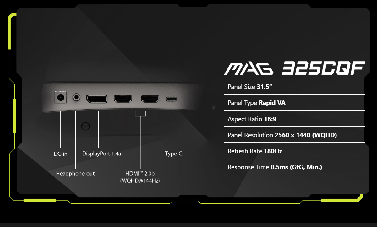 MSI MAG 325CQF 曲面電競螢幕 (32型/2K/HDR/180Hz/0.5ms/VA)