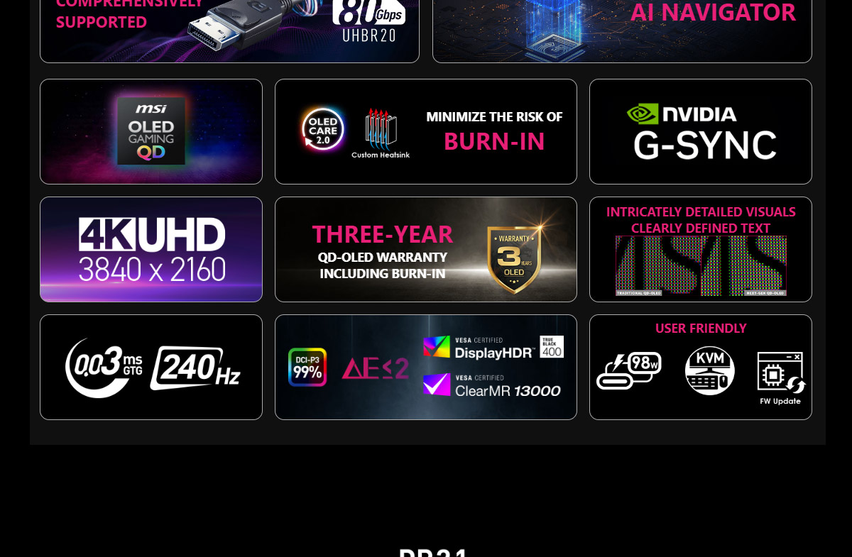 MSI MPG 322URX QD-OLED HDR平面電競螢幕 (32型/4K/240Hz/0.03ms/QD-OLED/Type-C)