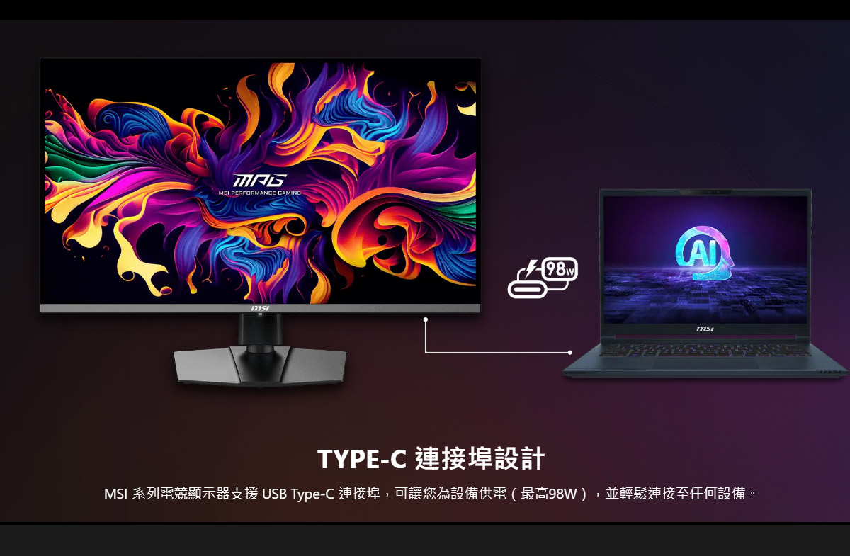MSI MPG 322URX QD-OLED HDR平面電競螢幕 (32型/4K/240Hz/0.03ms/QD-OLED/Type-C)