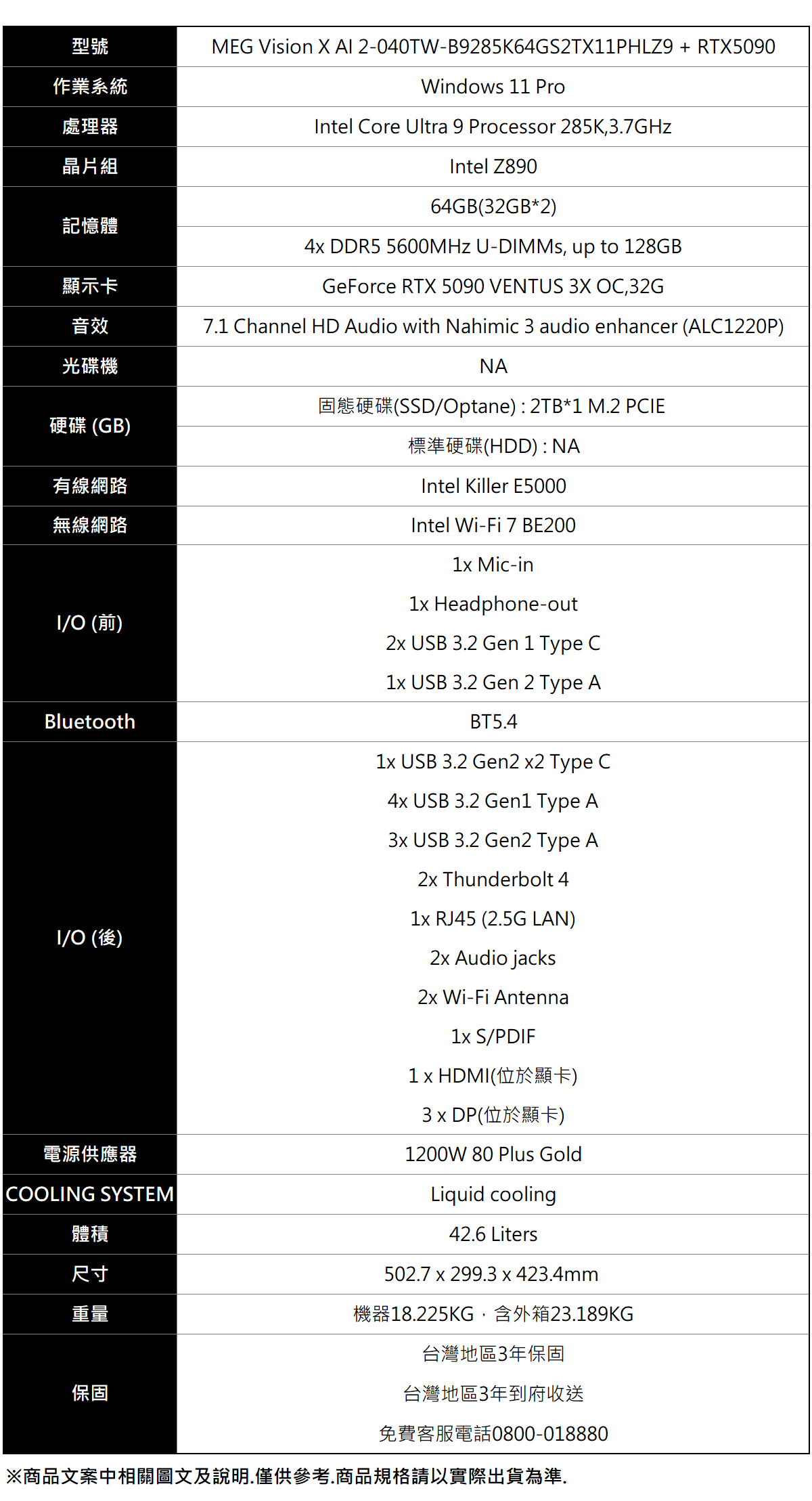 MSI MEG Vision X AI 2-040TW+RTX5090 ( MEG Vision X AI 2-040TW+RTX5090 )