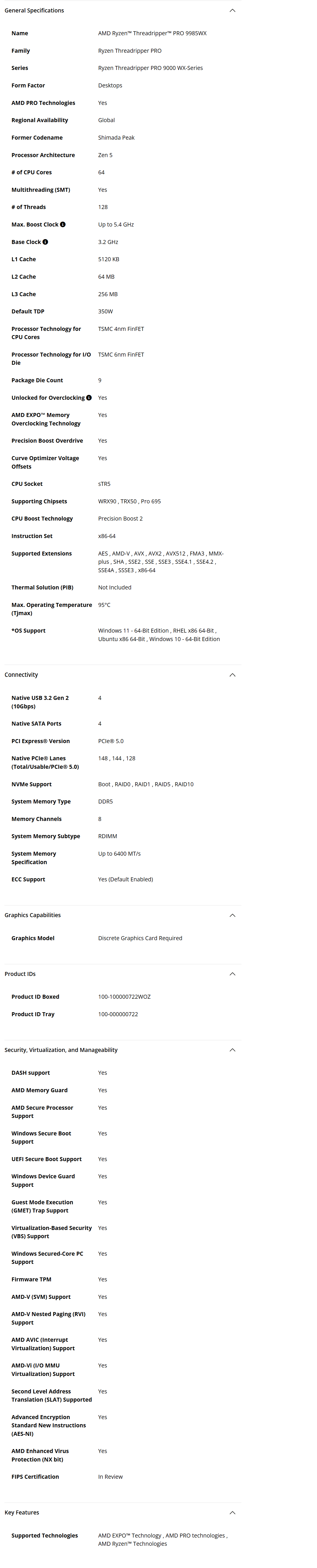AMD Ryzen Threadripper PRO 9985WX ( 100-100000722WOF )