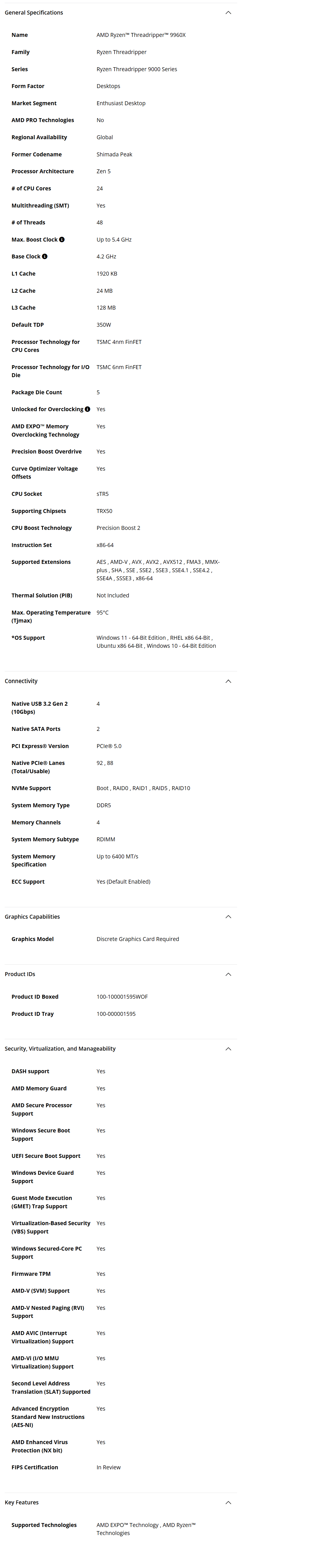 AMD Ryzen Threadripper 9960X ( 100-100001595WOF )