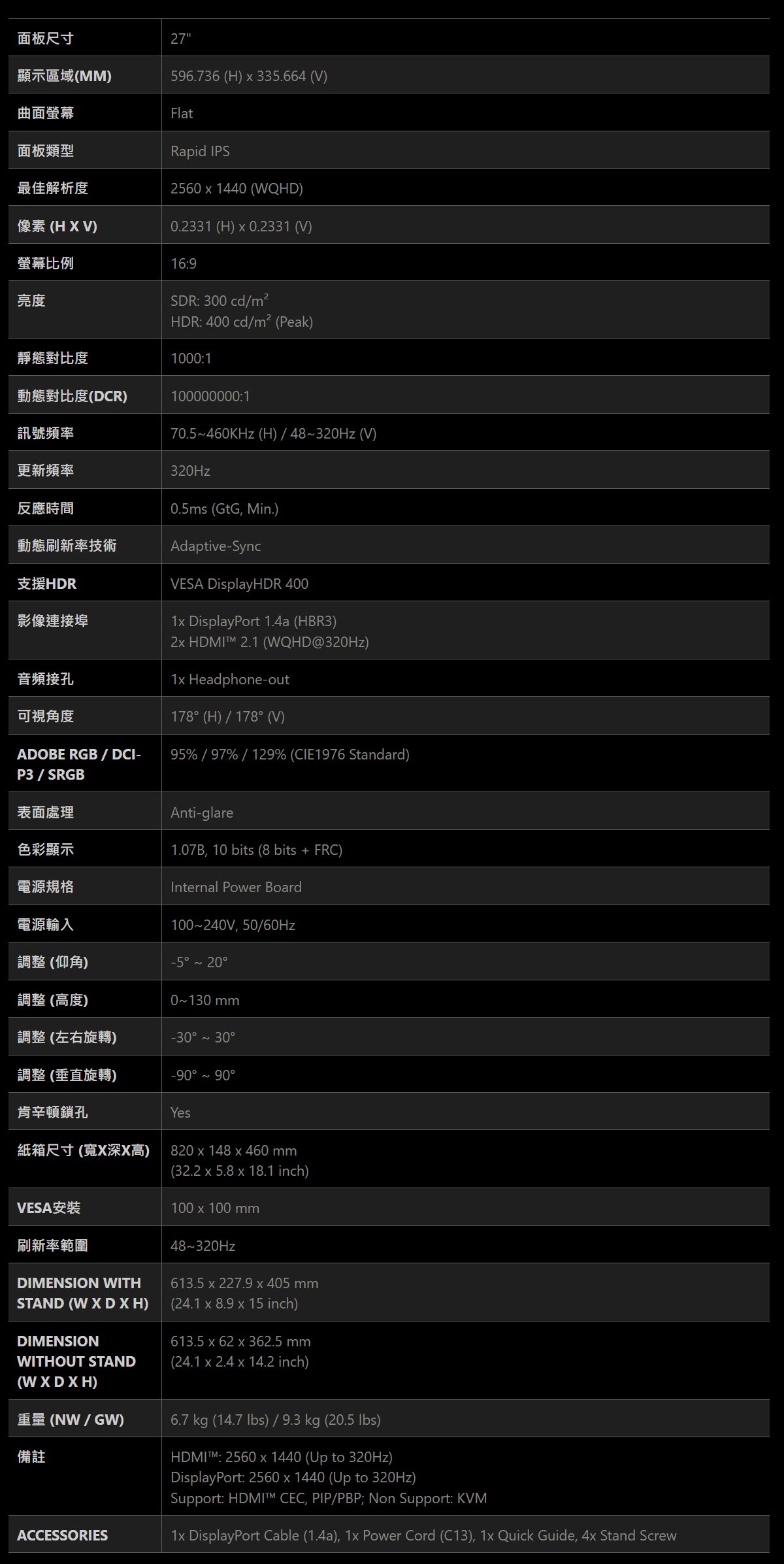 MSI MAG 274QRFW X32 平面電競螢幕 (27型/WQHD/HDR/320Hz/0.5ms/IPS)