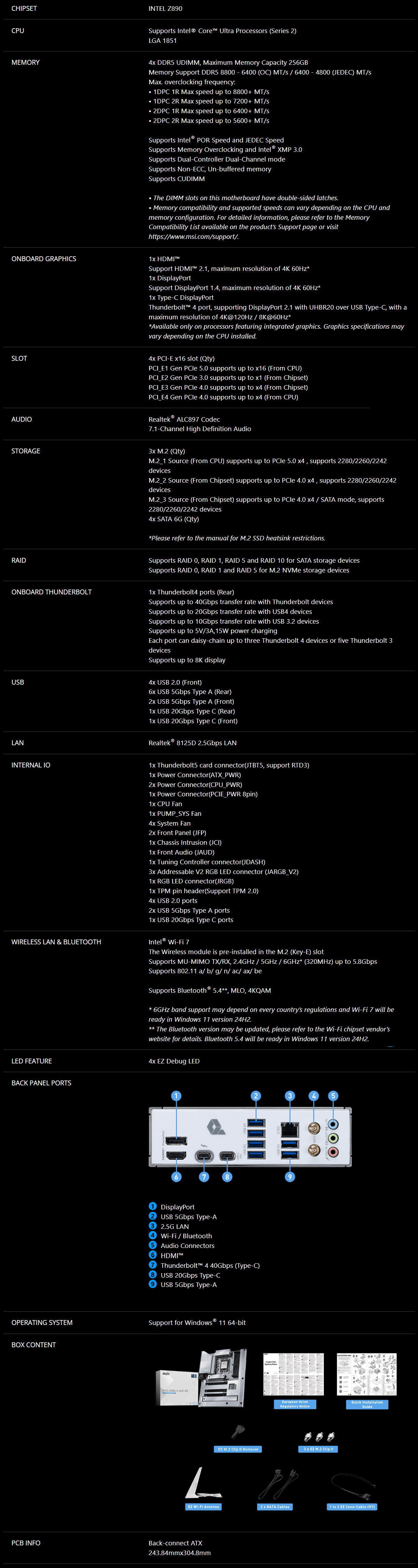 MSI PRO Z890-S WIFI PZ