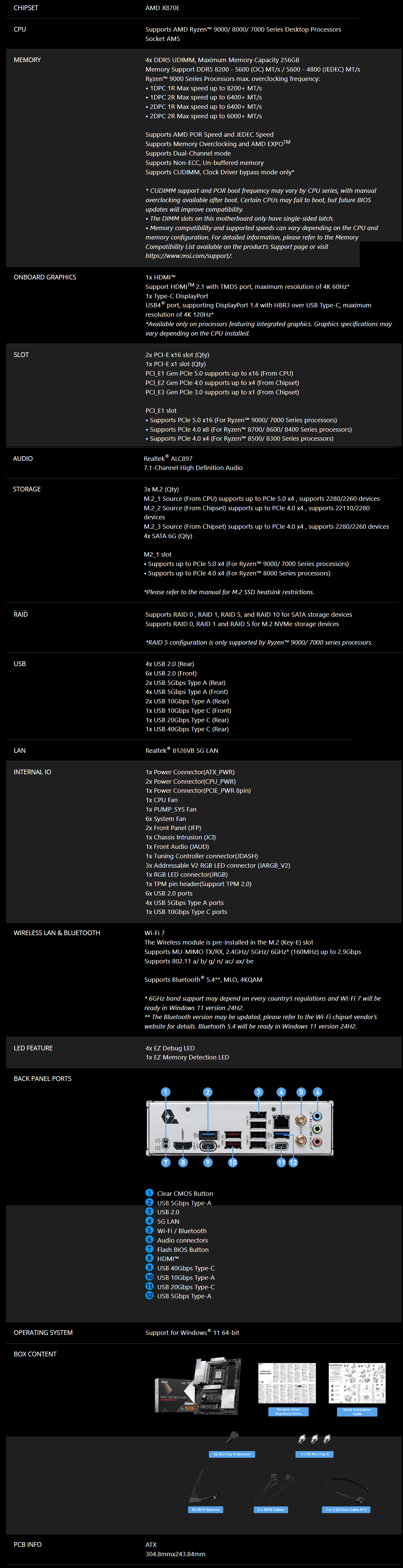 MSI PRO X870E-S EVO WIFI