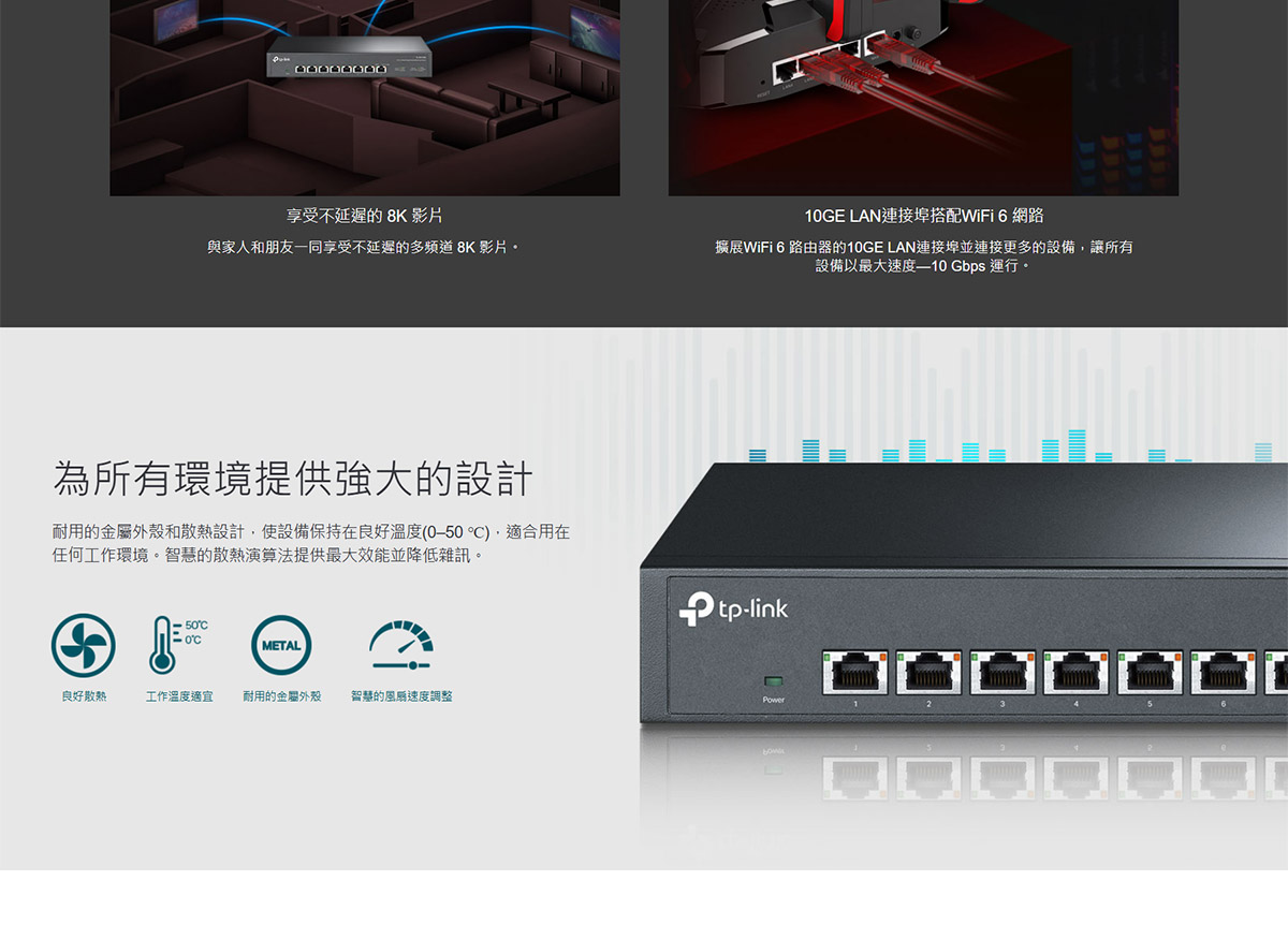 TP-LINK 8 埠 10G 桌上型/機架裝載型交換器 ( TL-SX1008(UN) Ver:4.4 )