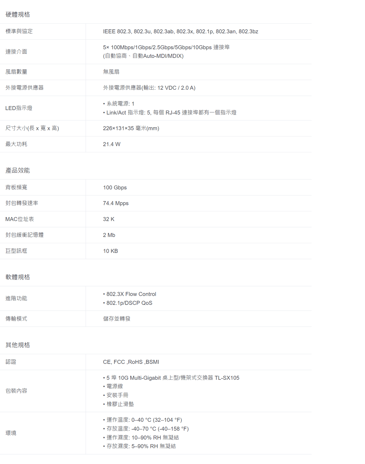 TP-LINK 5 埠 10G 桌上型交換器 ( TL-SX105(UN) Ver:4.4 )
