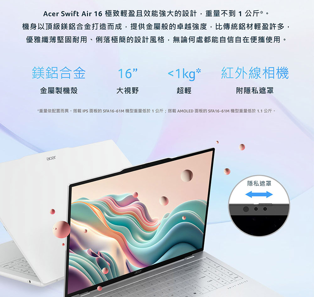 ACER Swift Air系列:SFA16-61M-R8U8(銀) ( UN.DHJTA.001 )