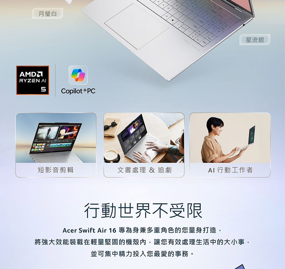 ACER Swift Air系列:SFA16-61M-R8U8(銀) ( UN.DHJTA.001 )