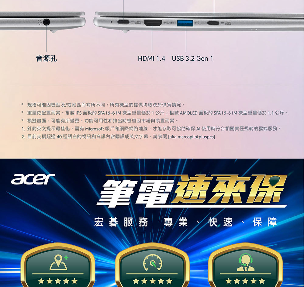 ACER Swift Air系列:SFA16-61M-R8U8(銀) ( UN.DHJTA.001 )