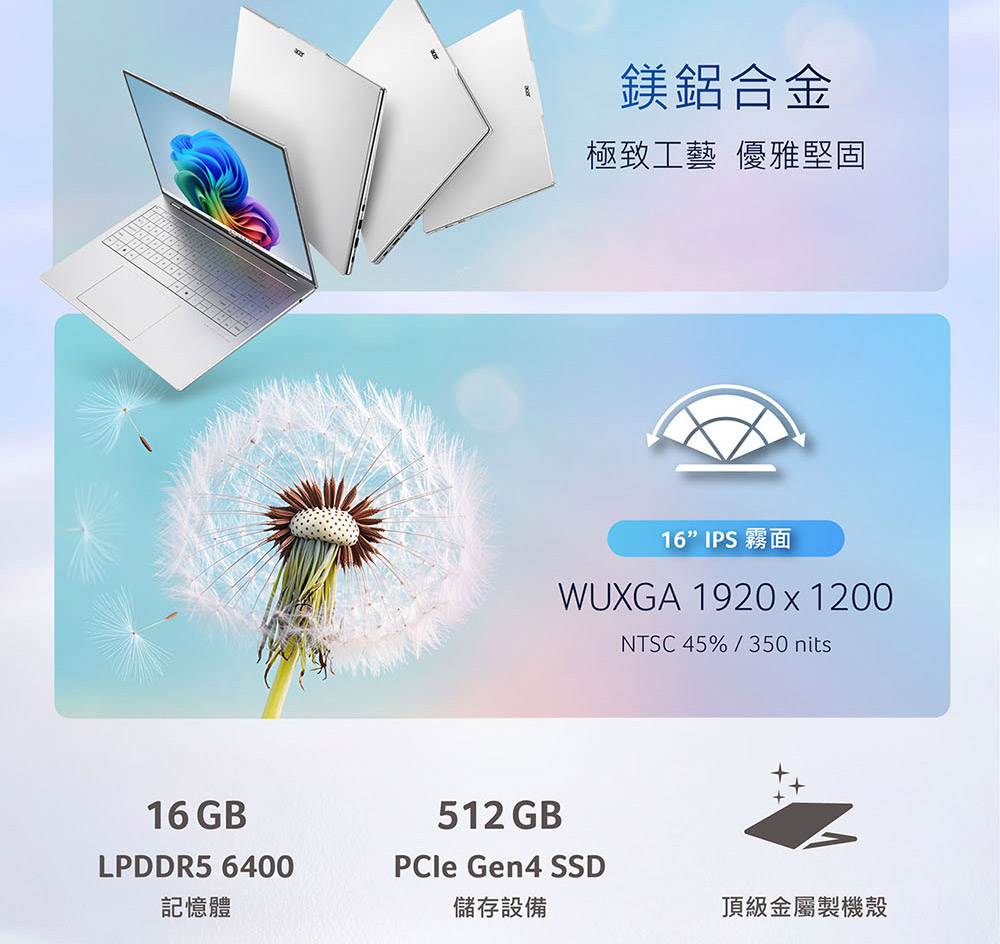 ACER Swift Air系列:SFA16-61M-R8U8(銀) ( UN.DHJTA.001 )